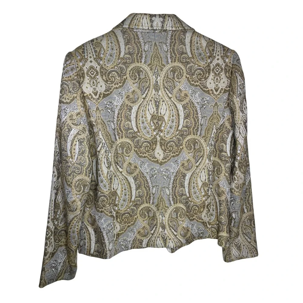 Coldwater Creek Blazer Jacquard Paisley Size Medium Gold Silver Metallic Button